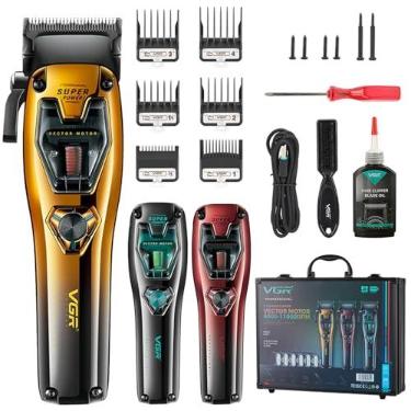 Imagem de VGR Aparadores de cabelo 668 para homens profissionais, 11.000 RPM Vector Motor Barber Clippers sem fio cerâmica e DLC lâmina kit de corte de cabelo, corpo de metal 3 tampas modulares substituíveis