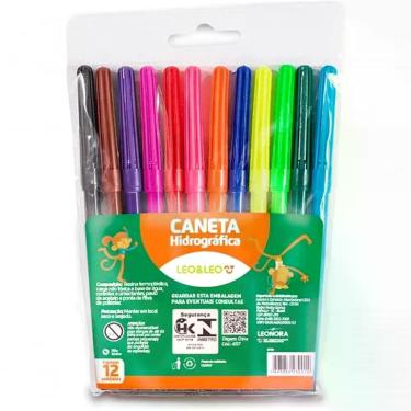 Imagem de Caneta Leo & Leo Hidrocor Plus 12 Cores Laváveis e Não Tóxicas Ponta Fina 2,0mm com 12 Unidades Roxo