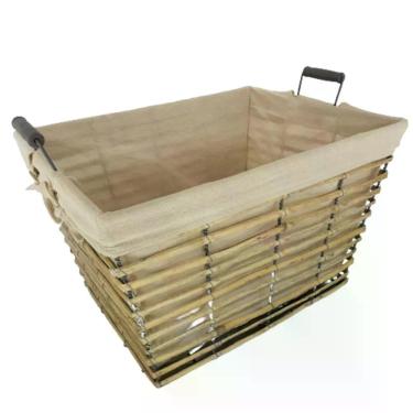 Imagem de Cesto Folha Salgueiro Forrado + Armação Metal + Alça Al 22cm X L 24cm X C 34cm