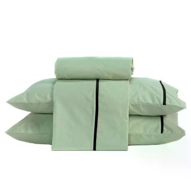 Imagem de Jogo De Cama Lençol Queen Milano Liso Com Fronhas Viés 04 Peças - Percal Algodão 200 Fios Cor Verde
