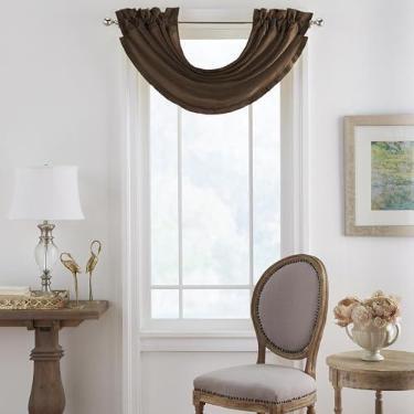 Imagem de Elrene Home Fashions Versailles Saia de cascata plissada de seda sintética para varão de escurecimento de quarto, 132 cm x 91 cm (1, marrom chocolate
