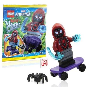 Imagem de LEGO Minifigura do Homem-Aranha dos Super-heróis da Marvel Across The Spider-Verse - Minifigura Miles Morales com skate, Aranha, Cool Web Blasts e Minifigura 76178