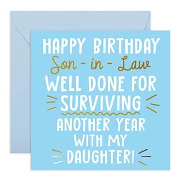 Imagem de Central 23 - Cartão de aniversário engraçado para ele – "Feliz Aniversário genro" – Cartão de feliz aniversário – Cartão de aniversário – Cartão de felicitações atrevidas para ele – Vem com adesivos divertidos