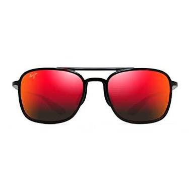 Imagem de Óculos de sol unissex Maui Jim Keokea, lentes patenteadas PolarizedPlus2, tartaruga vermelho/preta/Hawaii Lava Polarized, médio
