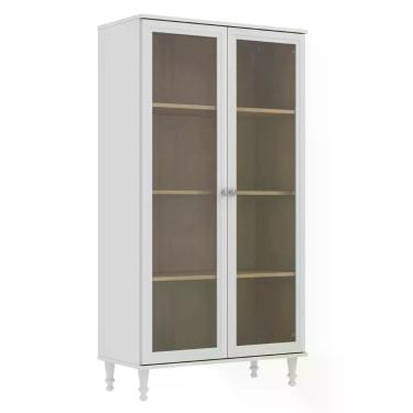 Imagem de Cristaleira 2 Portas Vidro Pés Madeira 151x80 Cm E957 Branco Dtall Branco