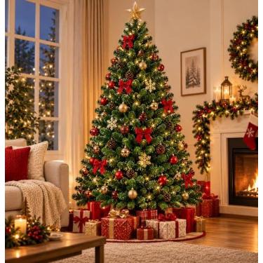 Imagem de Árvore de Natal 1,80 m – 600 Galhos Densos, Verde Clássico, Montagem Fácil, Design Compacto e Elegante