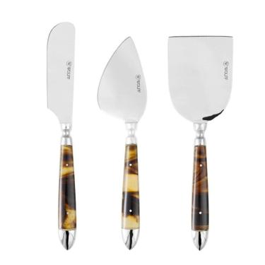 Imagem de Kit para Queijo 3 Peças Espátula Faca e Pá Aço Inox com de Resina Wolf
