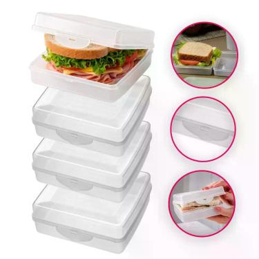 Imagem de Kit 4 Porta Sanduíche Lancheira Plastico Transparente Com Trava Sanrem