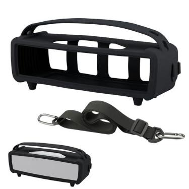 Imagem de TXEsign Capa de silicone para alto-falante portátil Bose SoundLink Mini/Mini II, bolsa protetora para transporte de viagem com alça de ombro, plugue antipoeira para Bose SoundLink Mini II (preto)