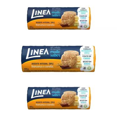 Imagem de Biscoito Integral Linea Banana e Canela Kit 3 Pacotes 100g