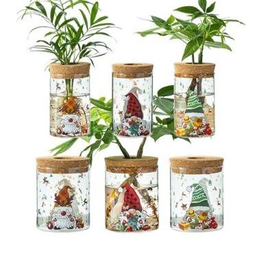 Imagem de wangsdjy Vaso de Natal, estações de propagação com tema natalino, vasos de propagação de vidro para plantas, estacas, vaso de mesa para decoração de casa e escritório, conjunto de 6 (3 grandes e 3