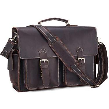 Imagem de Polare Maleta masculina de couro de flor integral para laptop bolsa mensageiro de negócios com zíperes de metal YKK, Marrom escuro 43.2 cm (versão atualizada), Large, Utilitário