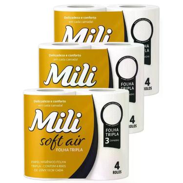 Imagem de Papel Higiênico Mili Soft Air Folha Tripla 12 Rolos de 20m x 10cm