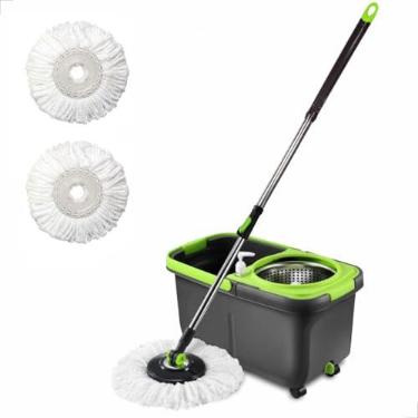 Imagem de Mop Giratório Esfregão Limpeza Geral Cesto Inox Balde 16 Litros Cabo Grande de 1,52 Metros - MOP com rodinhas giratorias, alça para transporte e dispenser de sabão. Mop ultra resistente - Flytex