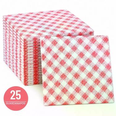 Imagem de Guardanapo de Papel Crepado Xadrez Especial 20cm X 21,5cm 25 Unidades Descartável para Festas e Churrascos Vermelho