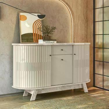 Imagem de Conjunto Sala Buffet e Cristaleira Cromo 7 Portas 5 Prateleiras MDP 47CM Off White Casah
