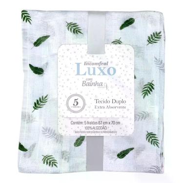 Imagem de Fralda de Pano Luxo 5 Unidades Estampada com Bainha Bebê 100% Algodão 