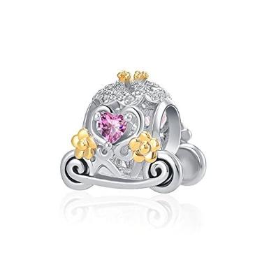 Imagem de DWJSu Cinderela Abóbora Contos de Fadas Princesa Carruagem Berloques Flores para Pulseira Feminina, Cobre