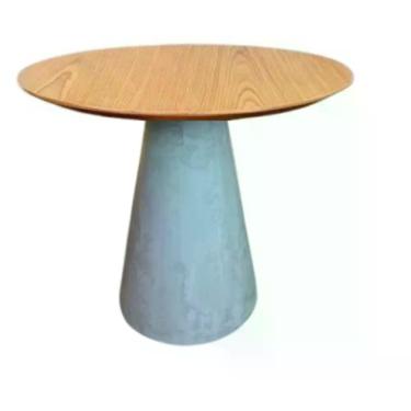 Imagem de Mesa De Apoio Cone Cimento Queimado - Tampo Freijó 60 Cm Altura 60 Cm Cor Cinza Claro