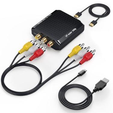 Imagem de WENTER Conversor RCA para HDMI, conversor AV para HDMI 1080p, mini adaptador de áudio e vídeo CVBS composto suporta PAL/NTSC para reprodutores de DVD VCR/VHS/Xbox/PS3/STB/N64/Wii/TV/PC/Blue-Ray