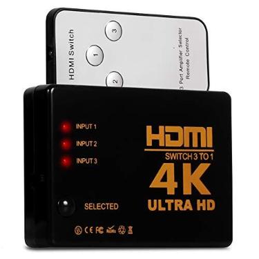 Imagem de Hub Switch Hdmi com 3 Entradas e 1 Saída Chaveador Divisor Full HD 1080p 4k 3D Com Controle