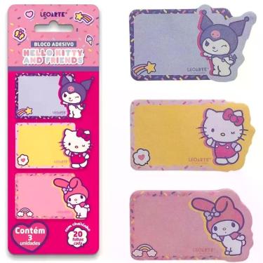 Imagem de Bloco Adesivo Aromatizado Leo & Leo Hello Kitty e Amigos 2,4x4,3x0,5cm Kit 3 Unidades Maçã