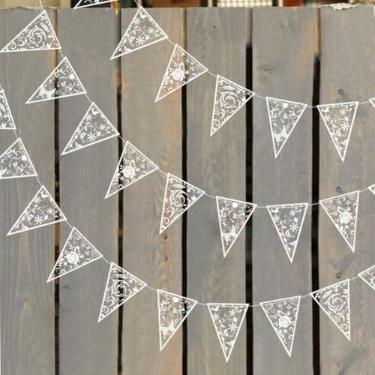 Imagem de Cheerland Bandeira Branca Transparente Bandeira Triangular Pendente Flora Bandeira Kit Flor Folha Borboleta Estampada Bunting Party Decorações Penduradas Elegante Casamento Decoração de Casamento Fundo para Bridal Chá de Bebê Aniversário