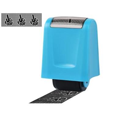 Imagem de DS. DISTINCTIVE STYLE Carimbo de rolo de proteção contra roubo de identidade com estilo dedo médio, carimbo de rolo para segurança de privacidade - tinta preta (pacote com 1)