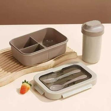 Imagem de Caixa de Almoço Térmica 850ml com Talheres – Compartimento Inox 304, Leve e Moderna(Marrom)
