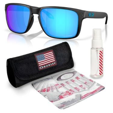 Imagem de Oakley Óculos de sol HOLBROOK XXL OO9487 em formato retangular com kit oficial de óculos, Armação preta fosca | Lente safira Prizm