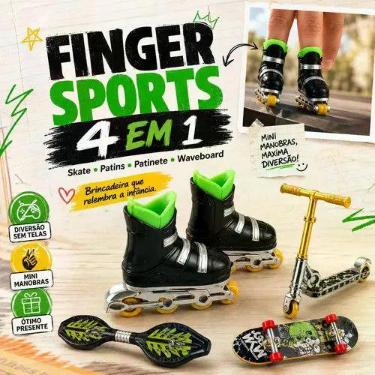 Imagem de Kit Esportes de Dedo 4 em 1 com Skate, Patins, Patinete e Waveboard - 