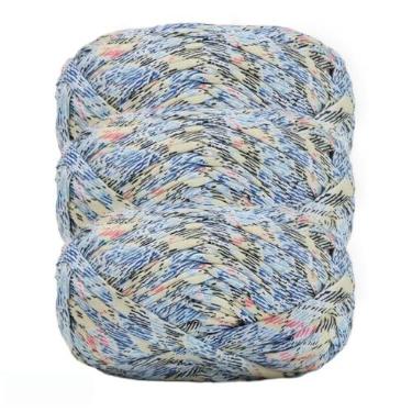 Imagem de Pacote com 2 camisetas de tecido elástico de crochê, fita grossa de tecido de poliéster para sacos de crochê/cestas/tapetes - flor azul marinho