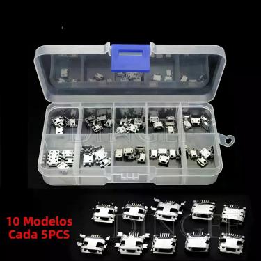 Imagem de Conectores Micro USB Fêmea 4 5PIN Tipo B DIP SMT 5PCS Cada 10 Tipos Pa