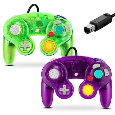 Imagem de FIOTOK Controle Gamecube, controle clássico com fio para Wii Nintendo Gamecube (roxo claro e verde claro) - pacote com 2