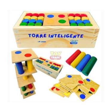 Imagem de Jogo Torre Inteligente em Madeira Brinquedo Educativo Premium com Estojo e Pinos Coloridos Super Divertido pedagogico autismo