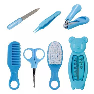 Imagem de Kit Cuidados Higiene Bebe Pente Escova Cortador De Unha Recém Nascidos Azul
