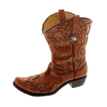 Imagem de The Bridge Collection Vaso de bota de cowboy rústico marrom - Detalhe exclusivo de casa de fazenda - perfeito para centros de mesa temáticos country e exibições florais