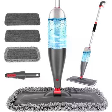 Imagem de Mop Spray 800ML Esfregao de Microfibra com 3 Refis Lavaveis Cabeca 360 Limpeza de Piso Seco e Umido Cinza VANOVA