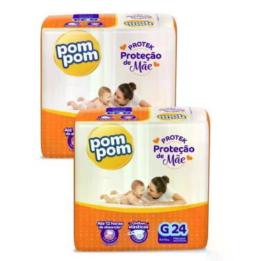 Imagem de Kit 2 Fraldas Pompom Derma Protek Conforto Bebê, Grande (G)
