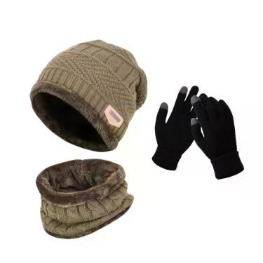 Imagem de Kit de Frio Intenso OEM Geométrica em Lã Antialérgica Circunferência 54 a 64 cm Bege Adulto