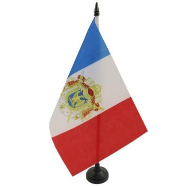 Imagem de Bandeira de mesa AZ Flag Napoleão Primeiro Império Francês 12,7 cm x 20,32 cm - Bandeira de mesa do Império Napoleônico da França 21 x 14 cm - Bastão de plástico preto e base