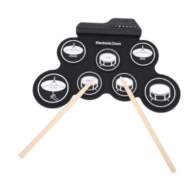 Imagem de Asixxsix Conjunto de Bateria Elétrica, Kit de Bateria Eletrônica Portátil Roll Up de 7 Pads Com Alto-falante Embutido e Entrada de MP3, 5 Tons de Bateria, 8 Músicas de Demonstração
