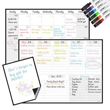 Imagem de JJPRO Calendário mensal magnético apagável a seco e quadro branco semanal para planejador mensal de geladeira, quadro semanal apagável a seco para geladeiras, um bloco de notas/tarefas/lista de