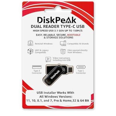 Imagem de Unidade USB inicializável de 64 GB para Windows 11 e 10 - instalação limpa, atualização, reinstalação - 32/64 bits, todas as versões (inc. 8/7) - Dual Type C & A (chave não incluída)