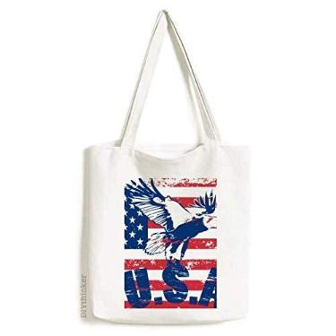 Imagem de Bolsa de lona com bandeira americana Haliaeetus leucocephalus Eagle sacola de compras casual bolsa de mão