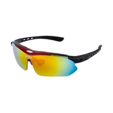 Imagem de Óculos De Sol Ciclismo Beach Volei Praia 5 Lentes Kit De Acessórios (Preto e Vermelho)