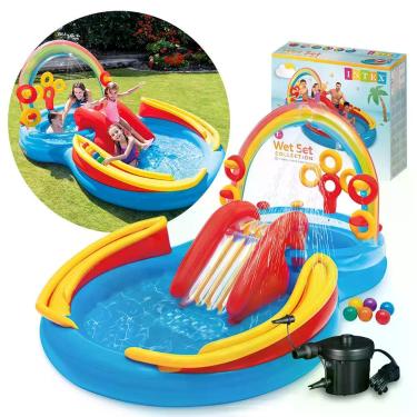 Imagem de Piscina Infantil Inflável Playground Arco Iris 227L Bomba 110v Intex