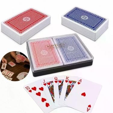 Imagem de Baralho Poker Impermeável Kit 2 Maços Resistente Flexível Vermelho Azul com Estojo 108 Cartas