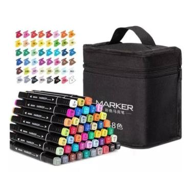 Imagem de Kit Canetinhas Permanente 48 Cores Marcador Colorir C/ Bolsa