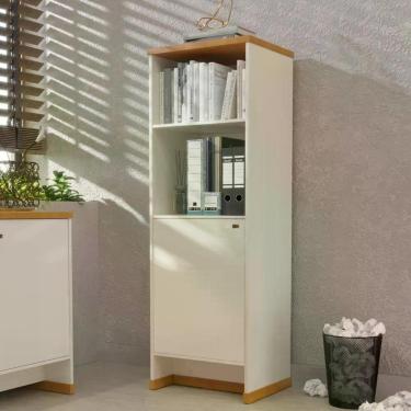 Imagem de Armário Escritório Com Prateleira E 1 Porta 143cm Verbena - Off White E Naturale